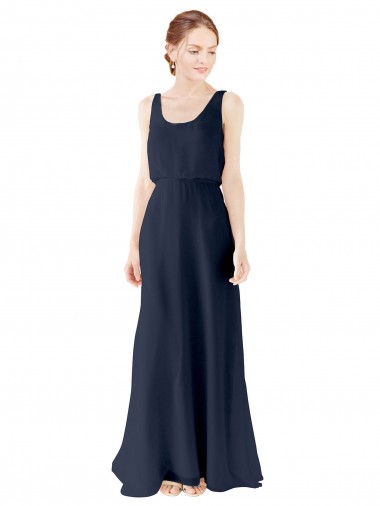 Scoop Neckline Fitted Long Chiffon Bridesmaid Dress Open Back UK