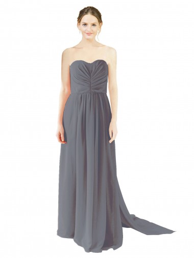 Long Chiffon Bridesmaid Dress with Sweetheart Neckline and Flowing Back UK