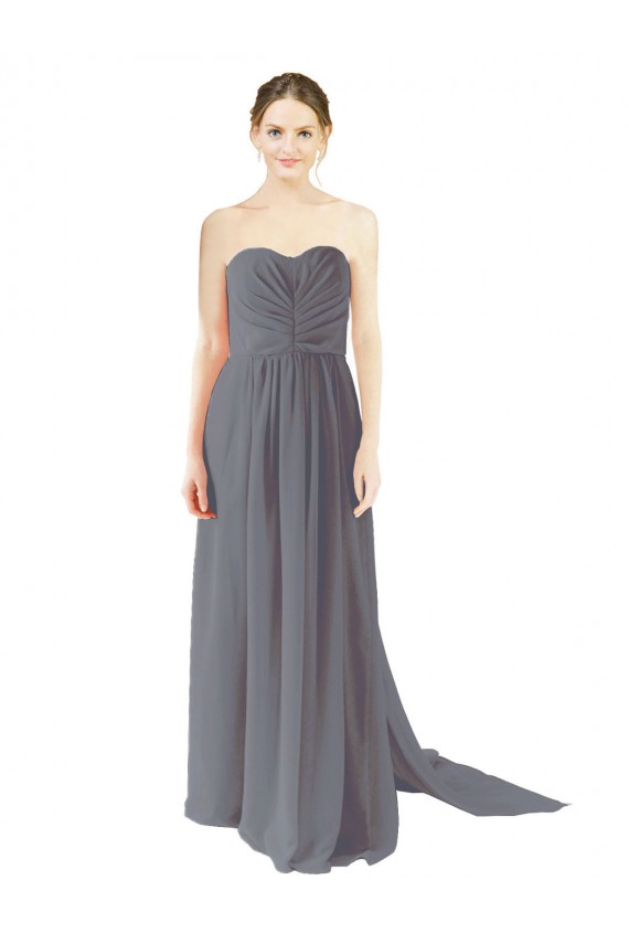 Long Chiffon Bridesmaid Dress with Sweetheart Neckline and Flowing Back UK