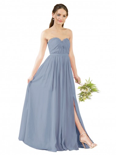 Deep Sweetheart Neckline Open Back Long Chiffon Bridesmaid Dress UK