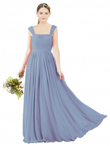 Square Neckline Sexy Open Back Long Chiffon Bridesmaid Dress UK