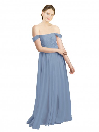 Long Floor Length Chiffon Bridesmaid Dress with Fluttering Off the Shoulder Straps UK