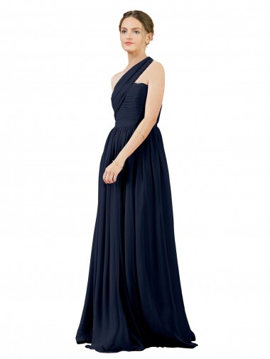 Draped One Shoulder Strapless Chiffon Bridesmaid Dress UK