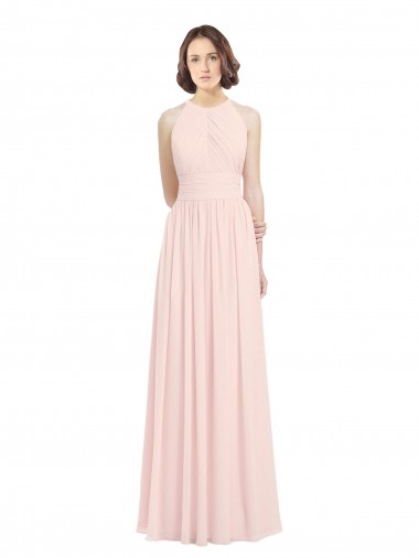 Sleeveless Chiffon High Neck Bridesmaid Dress with Diagonal Pleats UK