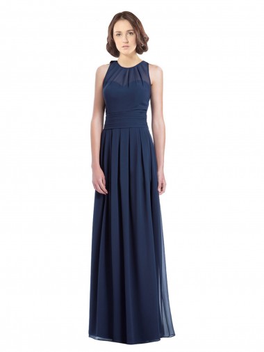 Chiffon High Neck Sleeveless Bridesmaid Dress with Pleats UK