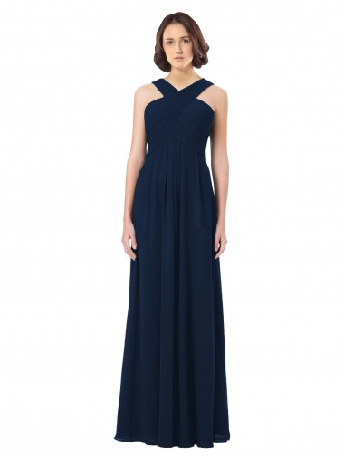 Long Chiffon Bridesmaid Dress V-Neck Top UK