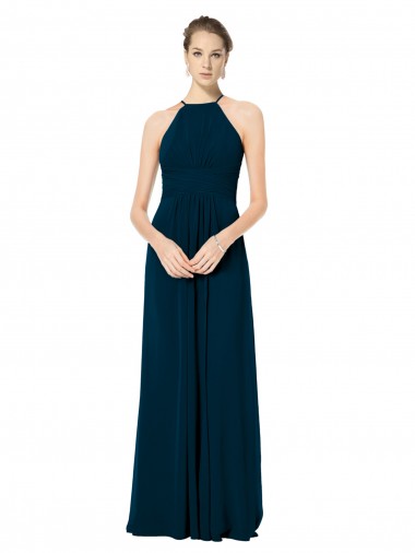 Spaghetti Strap Long Chiffon Halter A-Line Bridesmaid Dress UK