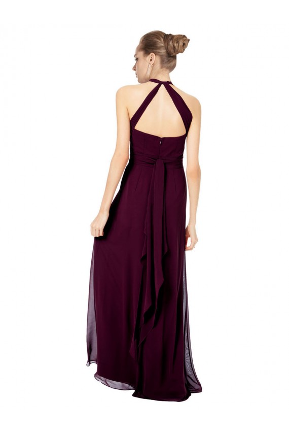 Keyhole Back Long Chiffon Halter Dress with Halter Straps Cross Neck UK