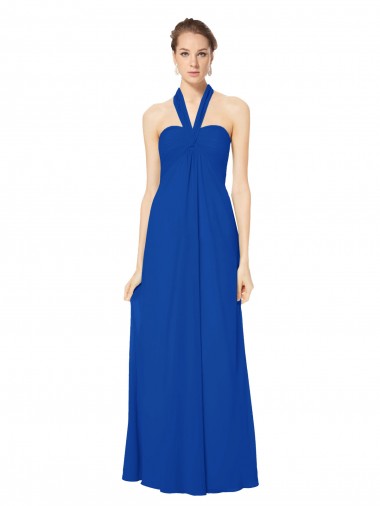 Sleeveless Long Chiffon Empire Gown with Pleated Halter Straps UK