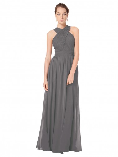 Long Chiffon Halter Bridesmaid Dress Keyhole Back UK