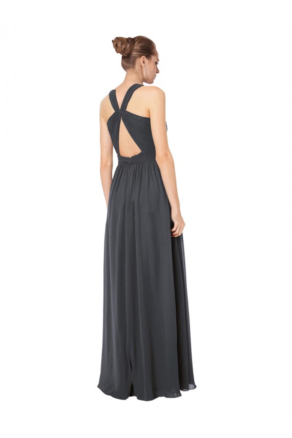 Long Chiffon Halter Bridesmaid Dress Keyhole Back UK