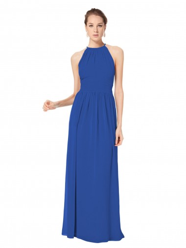 Long Chiffon High-Neck Sleeveless Bridesmaid Dress UK