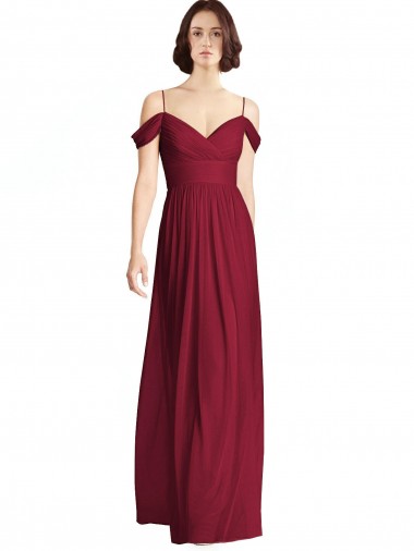 Off the Shoulder Long Chiffon Bridesmaid Dress with Pleated Sleeves UK