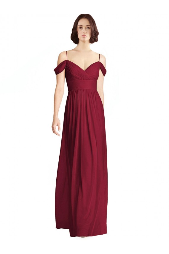 Off the Shoulder Long Chiffon Bridesmaid Dress with Pleated Sleeves UK