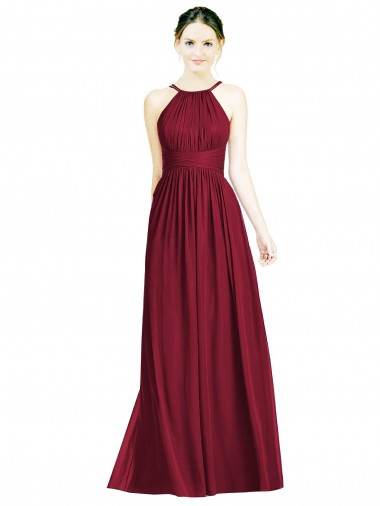 Halter Neck Open Back Draped Chiffon Bridesmaid Dress UK