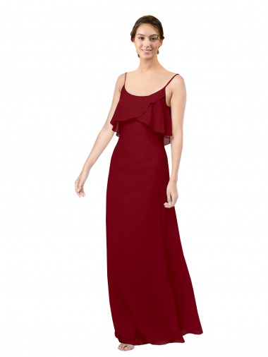 Scoop Neck Chiffon Bridesmaid Dress with Spaghetti Straps and Low Back UK