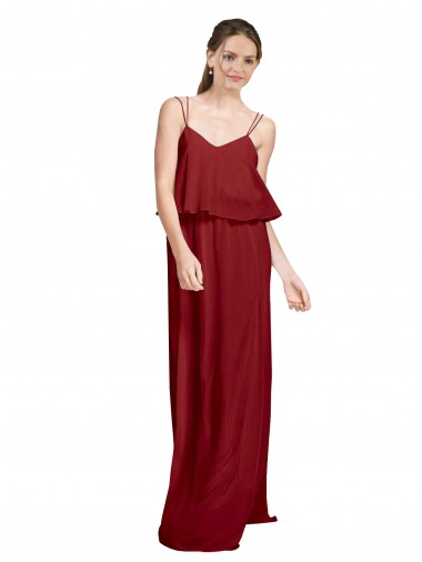 Long Chiffon Bridesmaid Dress with Slim Straps and Open Back UK