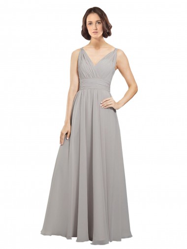 Twist Shouder Full Chiffon Bridesmaids Dress with V-Neckline and V-Back UK