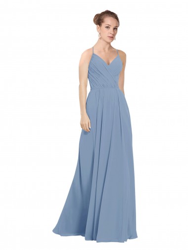 Chiffon Bridesmaids Dress with Draped V-Neck Bodice and Keyhole Back UK