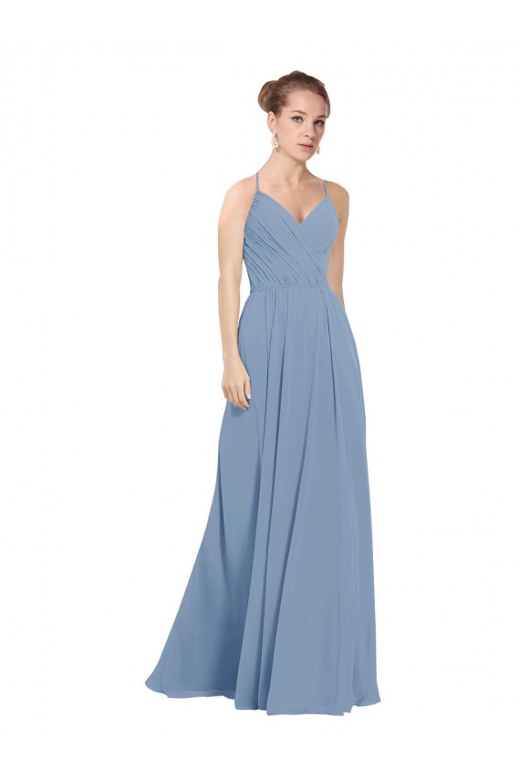 Chiffon Bridesmaids Dress with Draped V-Neck Bodice and Keyhole Back UK