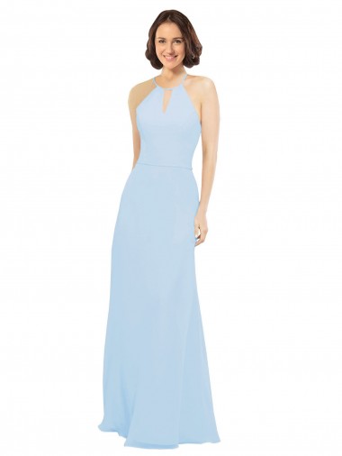 Floor Length Chiffon Bridesmaids Dress with Front Keyhole Neckline UK