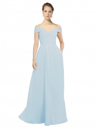 Chiffon Bridesmaids Dress with Off the Shoulder Draped Neckline UK