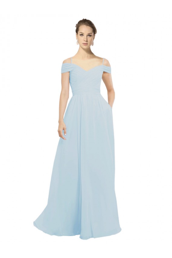 Chiffon Bridesmaids Dress with Off the Shoulder Draped Neckline UK