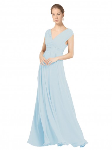 Chiffon Bridsmaids Dress with V-Neckline and Tie V Back UK