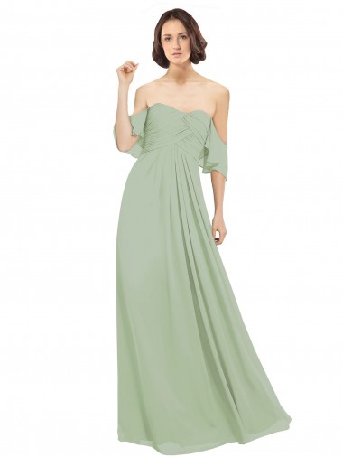 Boho Chic Chiffon Bridesmaids Dress with Off the Shoulder Neckline UK