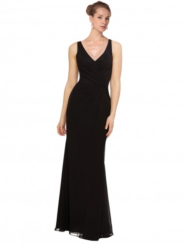 Open V-Back Chiffon Bridesmaids Dress with V-Neckine UK