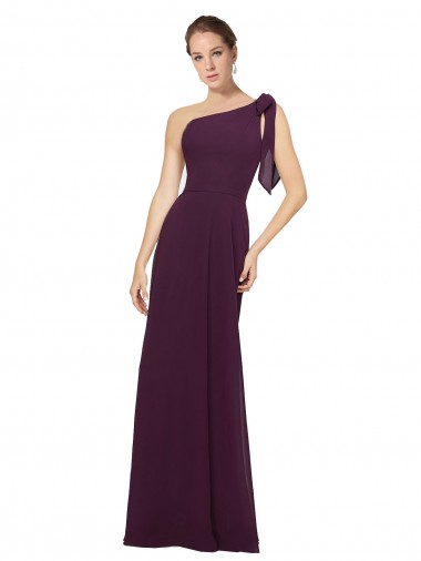 One Shoulder Chiffon Bridesmaids Dress with Shoulder Bow UK