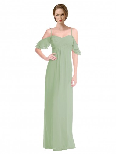 Long Chiffon Off-The-Shoulder Bridesmaid Dress with Double Flounce Sleeves UK