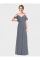 Long Chiffon Spaghetti Strap V-Neck Bridesmaid Dress with Off-The-Shoulder Flutter Sleeves UK