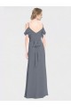 Long Chiffon Spaghetti Strap V-Neck Bridesmaid Dress with Off-The-Shoulder Flutter Sleeves UK