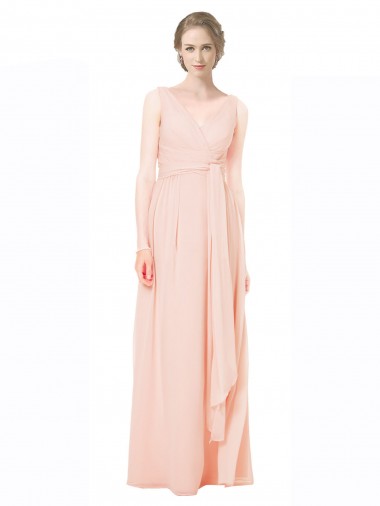 Full Length Chiffon Bridesmaid Dress with V-Front and Back UK