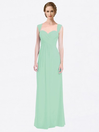 Long Chiffon Bridesmaid Dress with a Sweetheart Neckline and Pleated Shoulder Straps UK