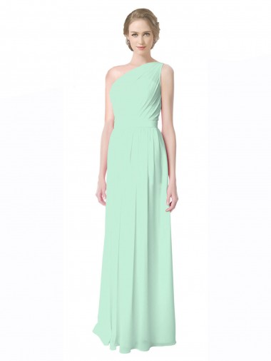 One Shoulder Chiffon Bridesmaid Dress with Asymmetrical Ruched Bodice UK