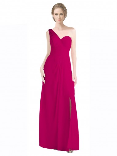 Full Length Chiffon Bridesmaid Dress with One Wide Shoulder Strap UK