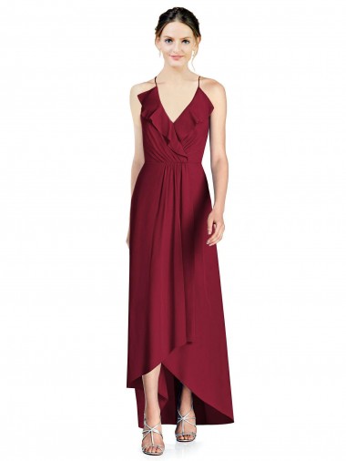 Draped V-Neck High Low Chiffon Bridesmaid Dress UK