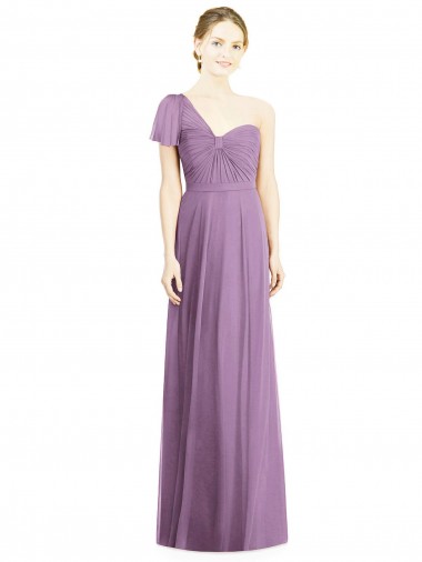 Flutter Sleeves One Shoulder Long Chiffon Bridesmaid Dress UK