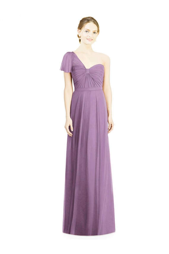 Flutter Sleeves One Shoulder Long Chiffon Bridesmaid Dress UK