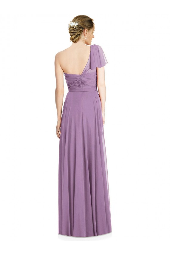 Flutter Sleeves One Shoulder Long Chiffon Bridesmaid Dress UK