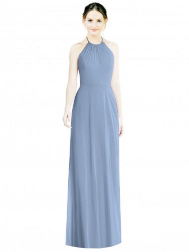 Halter Neck Tie Back Long Chiffon Bridesmaid Dress UK