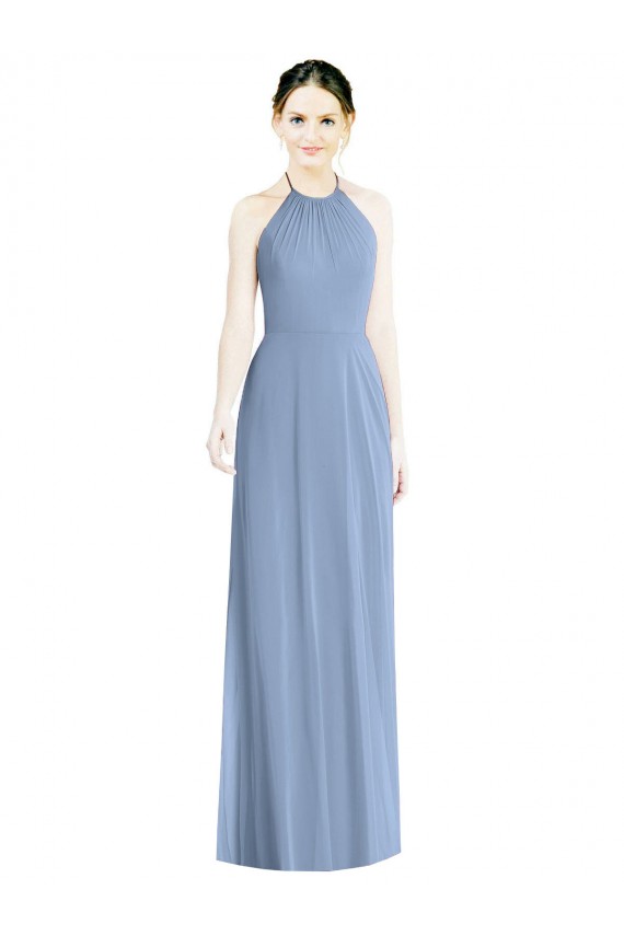 Halter Neck Tie Back Long Chiffon Bridesmaid Dress UK