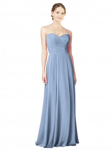 Draped Strapless Sweetheart Full Length Chiffon Bridesmaid Dress UK