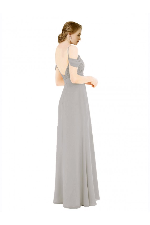 Draped Cold Shoulder Chiffon Bridesmaid Dress with Pleated Wrap Bodice UK