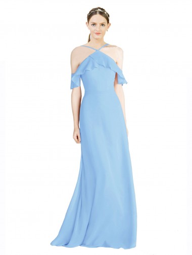 Halter Frill Cold Shoulder A-Line Chiffon Bridesmaid Dress UK