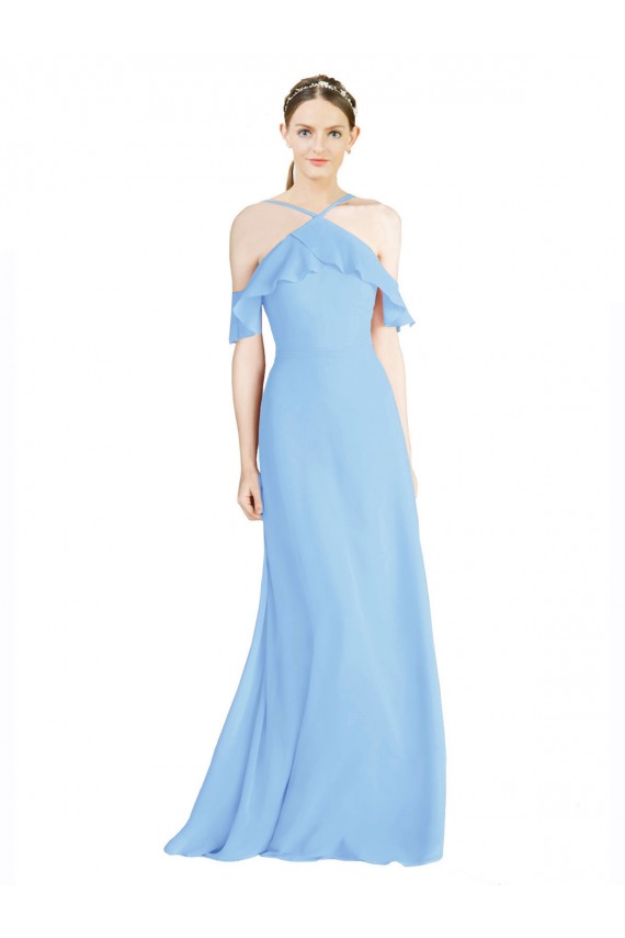 Halter Frill Cold Shoulder A-Line Chiffon Bridesmaid Dress UK