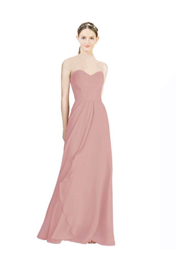 Daped A-Line Chiffon Bridesmaid Dress with Pleated Sweetheart Bodice UK