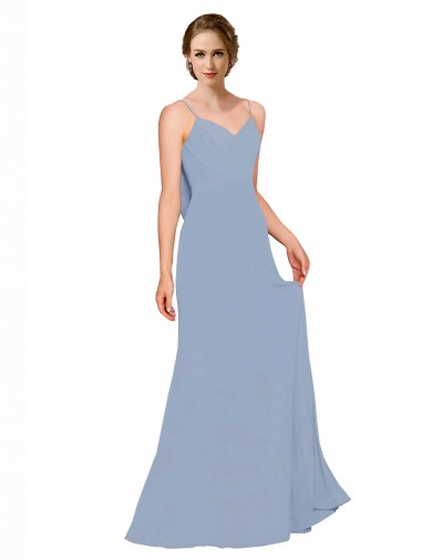 Cowl Back Long Chiffon Slip Bridesmaid Dress with Straps UK